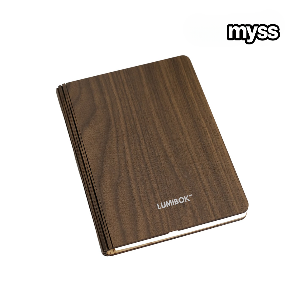 Lumibok™ foldbar boglampe i valnød med magnetisk design