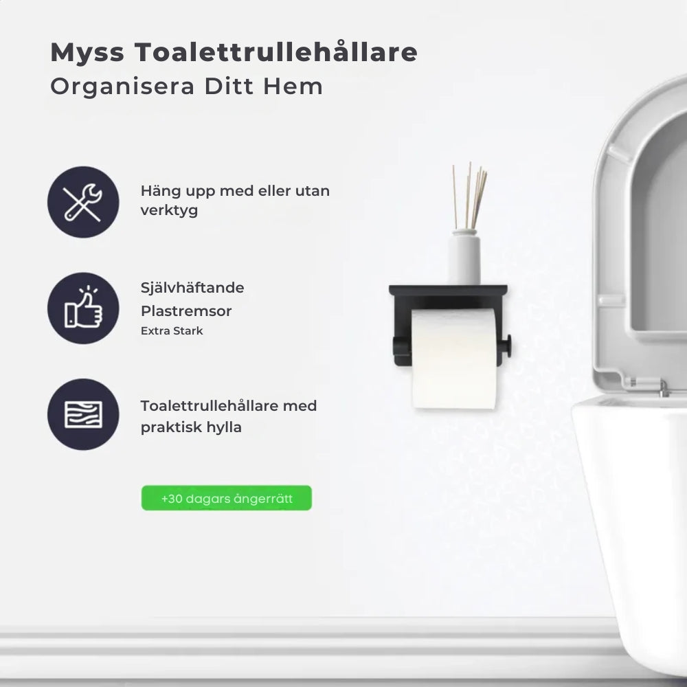 Toalettrullehållare med Hylla – Självhäftande eller Borrning – Svart