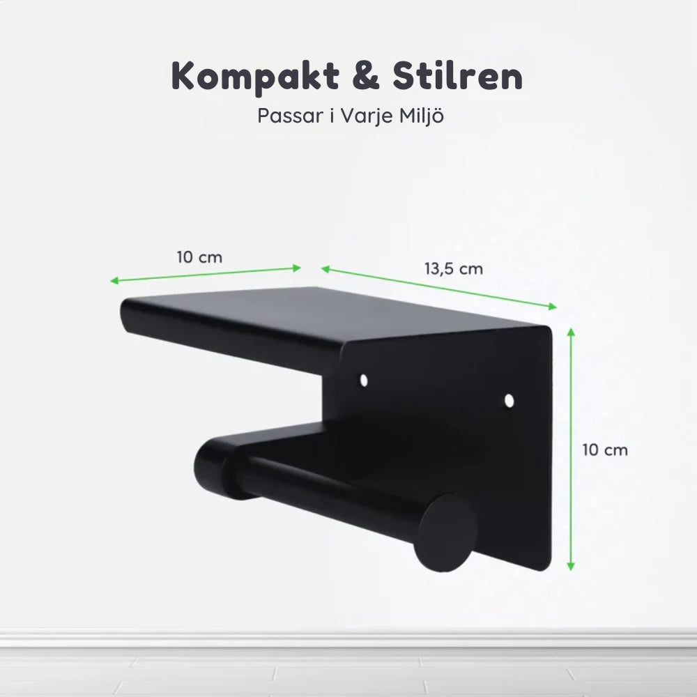 EASE™ Toiletpapirholder med hylde – Klæbende eller borende – Sort