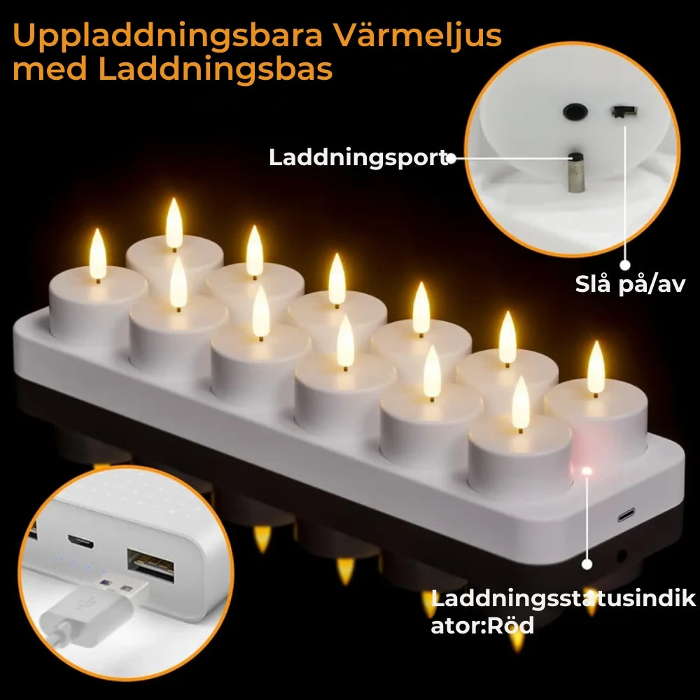 Uppladdningsbara LED-värmeljus (flameless) – Skapa levande stämning – utan brandrisk