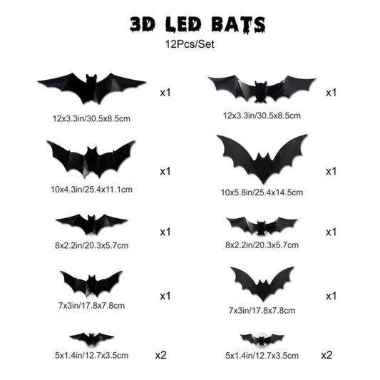 NightGlow™ LED 3D-Fladdermöss – Glödande Halloweendekor som Sticker ut