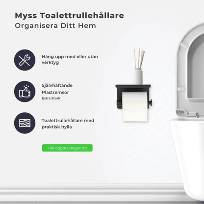 Toalettrullehållare med Hylla – Självhäftande eller Borrning – Svart